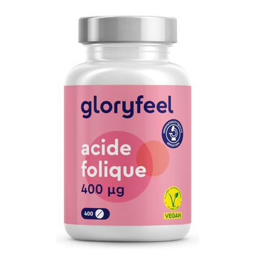 Acide Folique Vitamine B9, 400 Comprimés (13 Mois), Hautement Dosé avec 400µg par Comprimé, 100% Végétalien, Sans Additifs et Sans Arômes, Testé en Laboratoire