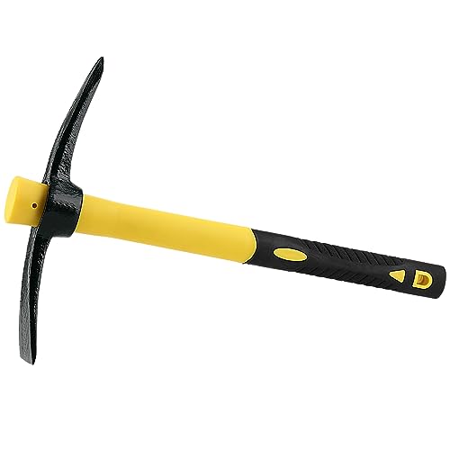 ZEONHEI Pioche de jardin avec tête forgée en acier et poignée en fibre de verre revêtue de plastique (38 cm), pioche robuste - Idéale pour le jardinage, le camping