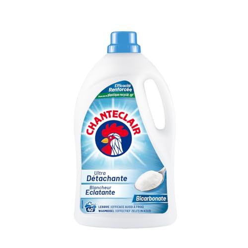 Chanteclair - Lessive Liquide Concentrées Bicarbonate, Spécialement Conçue pour le Linge Blanc, Ultra Détachantes et Efficaces aussi à Froid, 40 lavages - 1800 ml