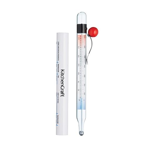 KitchenCraft - Thermomètre Confiseur en Verre, pour Sucre / Confitures / Fritures, Capacité 205°C