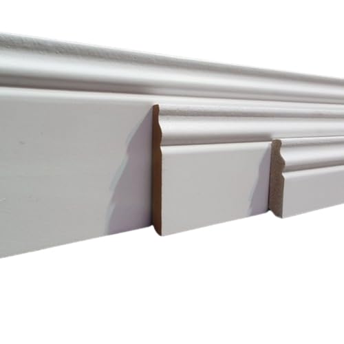 MadeInNature, Plinthe en médium mouluré de style Louis XV prépeinte blanche de très grande qualité, différentes dimensions, fabrication Française (Long. 2 m Hauteur 15 cm, 6 ml)