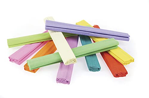 Gimboo - Lot de 10 rouleaux de papier crépon pastel 25 x 200 cm - Assortis - Ruban crépon multicolore - Idéal pour les loisirs créatifs - 1 paquet - 10 rouleaux/couleurs assorties