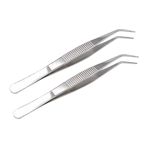 MMOBIEL 2 Paires de pinces en acier inoxydable 12 cm avec pointe dentée incurvée Pince professionnelle à usages multiples pour le travail industriel, le laboratoire, le jardinage et la cuisine