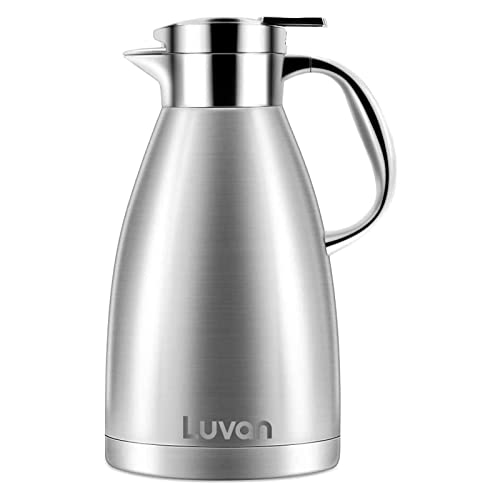 Luvan 1,8L Thermos,Pichet Isotherme Acier Inoxydable Cafetière Isolante 12h Chaud et 24h Froid Double Paroi Isolée sous Vide Thermos d'isolation Théière pour Le Jus de thé Café