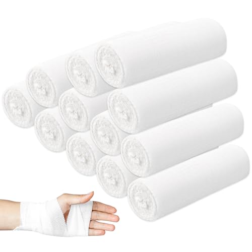 12 Pack 10cm x 4,5m Rouleaux de Bandes de Gaze Paquet, Bandage tubulaire, bande de crepe, bande pansement pour la retenue du Pansement