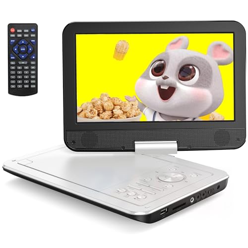 YOTON Lecteur DVD portable 12,5' avec écran pivotant HD 10,5' pour voiture et enfants, avec chargeur de voiture, prend en charge 6 heures de batterie intégrée et synchronisation USB/carte SD/TV, blanc