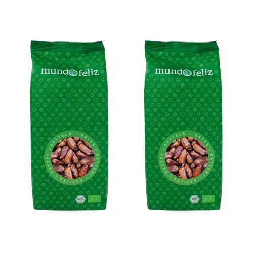 Mundo Feliz - Lot de 2 sachets de dattes séchées bio dénoyautées, 2 x 500 g