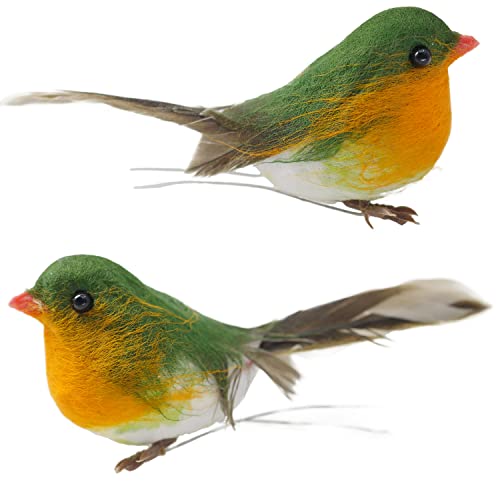 Casoter Lot de 2 rouge-gorges artificiels faits à la main pour ameublement de maison, petits oiseaux, décoration d'intérieur et d'extérieur