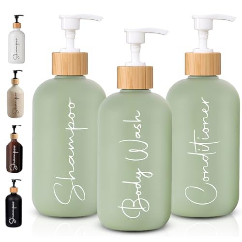 FCINNOVA® Distributeur de savon pour salle de bain | Le set comprend des flacons pour gel et shampoing + après-shampoing 500 ml + entonnoir rempli | Ces distributeurs de gel et de shampooing sont