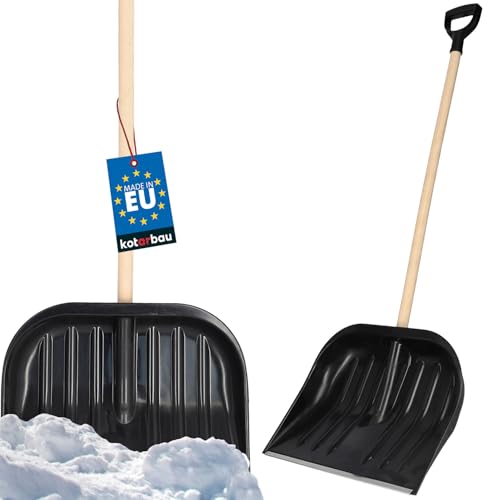 KOTARBAU® Pelle À Neige 48 cm avec Manche en Bois Pelle en Plastique Renforcé avec Raccords en Métal avec Manche Ergonomique Noir 128 cm