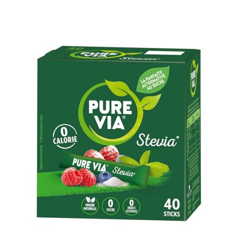PURE VIA - Boîte 40 sticks - Stevia Poudre - Zéro Calorie