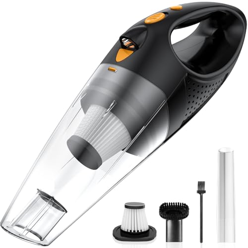 Powools Aspirateur à Main sans Fil avec 2 Filtres, Aspirateur de Voiture Puissant avec Charge Rapide, Mini Aspirateur Rechargeable Portable avec Batterie Grande Capacité, Orange, 14.3'X4.6'X4.0'