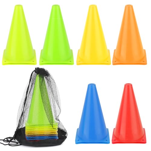 TNOMSNO Cônes de Signalisation 18cm, Cônes d'Entraînement avec Sac de Transport Plots Entrainement, Plots de Marquage pour Football Cône, pour Sports, Jeux, Panneau de Signalisation (15)