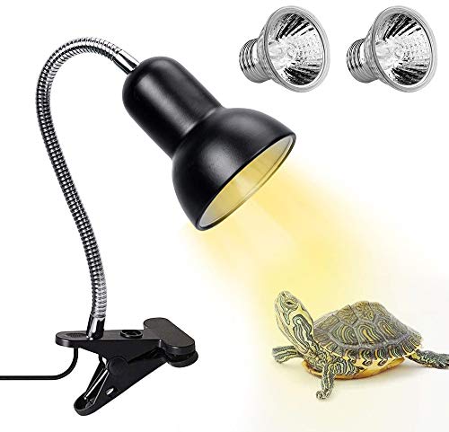 ECOSI Lampe chauffante Tortue, 2 Ampoules UVA UVB 25W Lampe chauffante pour reptiles avec support Lampe Terrarium avec pince pivotante à 360 °Éclairage des tortues pour Reptiles, Amphibiens, Tortues