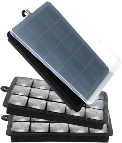 Bac à Glaçons Bac a Glacons avec Couvercle Moule à Glaçons Silicone Lot de 3 15 Compartiments Glaçons 3,3 cm pour Cocktails Whisky Fruits Facile à Utiliser et Empilable