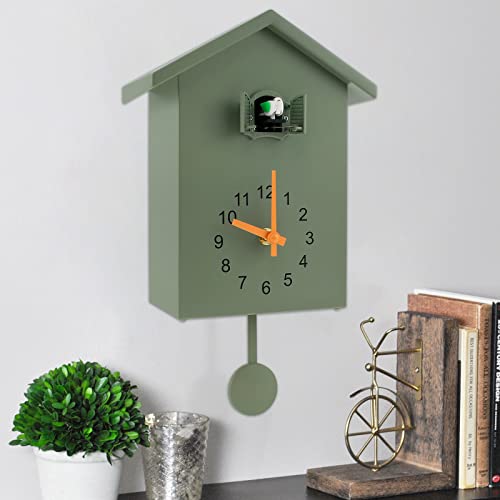 Motrke Horloge coucou horloge murale horloge à coucou moderne horloge murale horloge à coucou avec son d'oiseaux horloge à coucou moderne avec pendule volume réglable (vert)