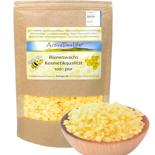 ActiveTimeLife® Cire d'abeille Jaune 100 g | Naturelle | idéale pour Les Cosmétiques Bougies Crèmes Pommades Savons Toiles cirés - l'Original dans Un Sachet Zip Pratique
