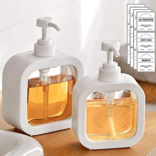Octonyluck Distributeur Savon, Rechargeable Distributeur Savon Cuisine et Distributeur Savon Salle de Bain, Distributeur de Savon avec éTiquette éTanche, Distributeur Liquide Vaisselle, 300ML,2 PièCes