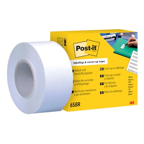 Post-it Ruban Adhésif de Correction et d’Étiquetage, 1 rouleau ( 25,4 mm x 17,7 m) Blanc - Repositionnable et Inscriptible