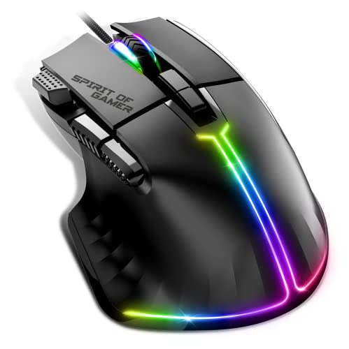 Spirit Of Gamer | Souris Gamer Filaire pour PC 12800 DPI | Souris RGB avec 8 Boutons Programmables Dont 1 Rapid Fire | Rétroéclairage 13 Effets | Gaming Mouse Ergonomique