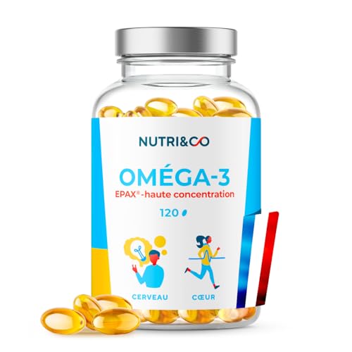 NUTRI & CO Omega 3 Huile de Poissons Sauvages EPAX®, Haute Concentration EPA DHA & Vitamine E - Issu de Pêche Durable & Huile de Poisson Pure, 120 capsules Anti Oxydation, Made in France