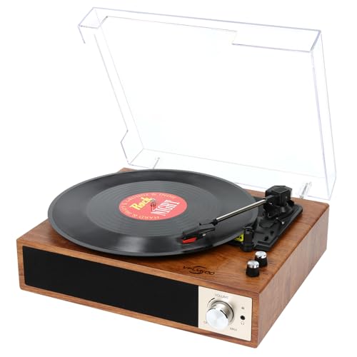 VIFLYKOO Platine Vinyle, Tourne Disque Vinyle Bluetooth avec Haut-Parleurs Stéréo Intégrés, sans Fil 3 Vitesses 33/45/78 u/Min, Lecteur Vinyles Compatible avec Les Prises RCA Casque/USB/AUX in/Out