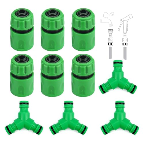 HJIAMA Raccord Tuyau Arrosage 4 Pièces, Séparateur de Tuyau en Y avec 6 Pièces 1/2 Connecteur Conduite D'eau, Raccord Tuyau D'arrosage Vert, pour Raccordement Conduite D'eau, Irrigation Jardin