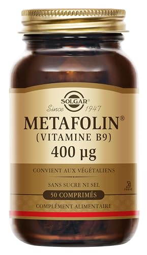 Solgar Metafolin - Vitamine B9-400 µg - Maternité - Vitamine essentielle Grossesse - Croissance des tissus maternels - Hautement disponible - Complément Alimentaire - Flacon de 50 comprimés