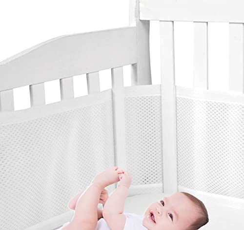 HB.YE Tours de Lit en Maille Respirant 4 Côtés Anti-Collision pour Lit Bébé - Blanc