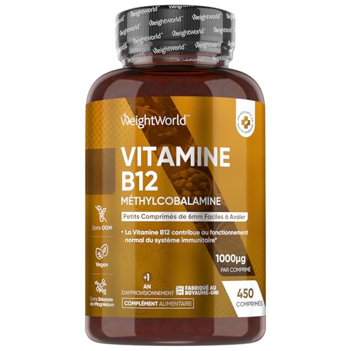 Vitamine B12 Vegan 1000mcg, 450 Micro Comprimés Méthylcobalamine Biodisponible - La vitamine B12 contribue à un métabolisme énergétique normal & au fonctionnement normal du système nerveux (EFSA)