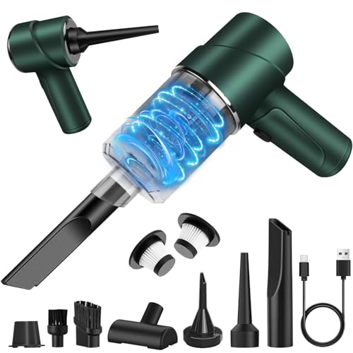 Aspirateur à Main 12000Pa,Portable Mini Aspirateur à Main sans Fil,Multifonctionnel Aspirateur Voiture Puissant,Bruit avec Plusieurs Buses et Filtre Lavable pour la Maison,Voiture,Table,Vert Foncé
