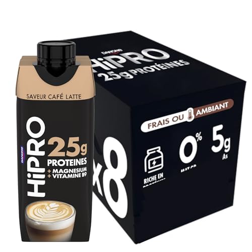 Hipro - Boisson protéinée goût café latte - 330ml - Lot de 8x330ml