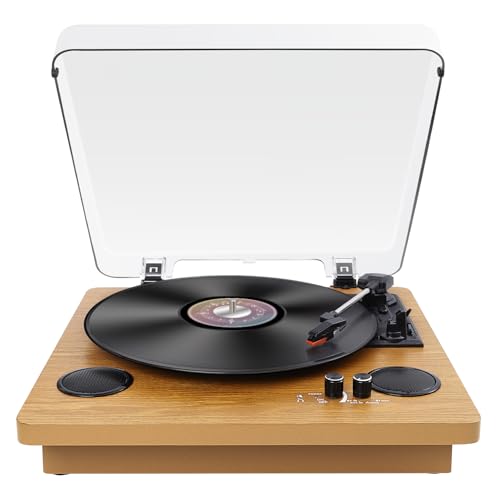 VIFLYKOO Platine Vinylec, Tourne Disque Vinyle Bluetooth 5.3 avec 3 Vitesses 33/45/78 TR/Min, Lecteur Vinyle LP 2 Haut-parleurs, USB, Entrée AUX, Sortie RCA