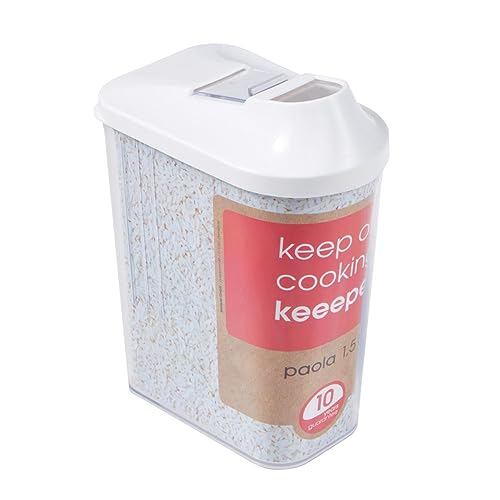 keeeper Boîte Verseuse pour Aliments Secs, Couvercle de Dosage Réglable, Plastique , 1,5 l, 11,5 x 7 x 21 cm, Paola, Blanc