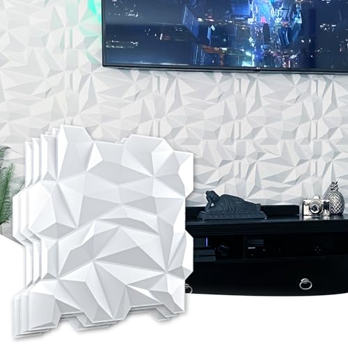 Art3d Panneau mural en PVC 3D diamanté assorti, blanc mat, pour décoration intérieure résidentielle et commerciale