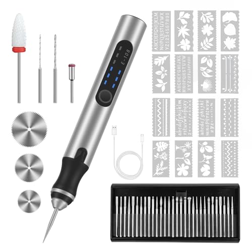 Euakee Stylo de Gravure Rechargeable USB, Mini Graveur électrique Bricolage Outils Rotatifs sans Fil, Outil de Gravure Portable pour Bijoux Bois Métal Pierre Plastique Gravure sur Verre