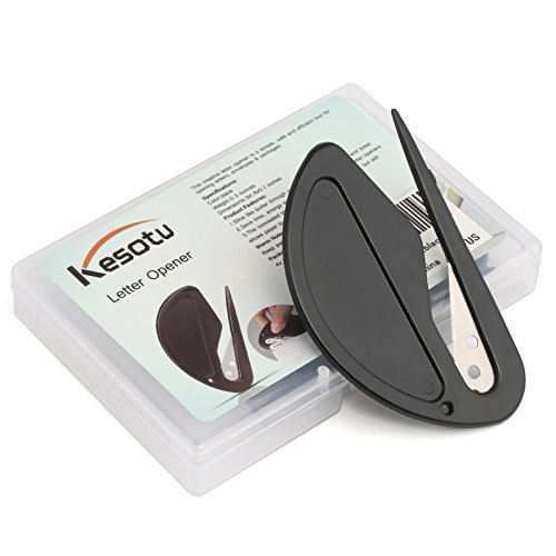 Kesote 4 Pcs Ouvre Lettre avec Lame en Métal, Coupe Papier Ouvre Enveloppe Noir 77 x 48 mm