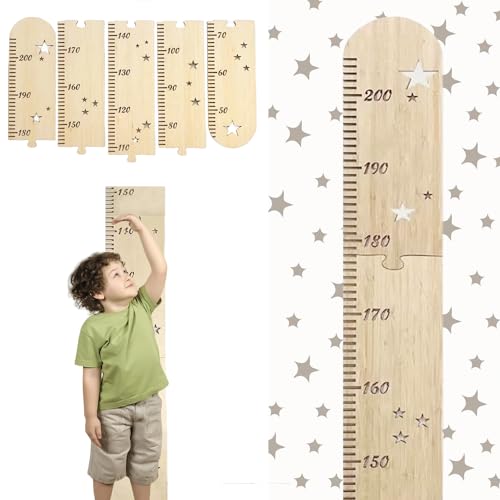 HOMURY Toise pour enfants en bois, toise de mesure pour chambre d'enfant, puzzle en bois naturel, pliable, tableau de croissance en hauteur, toise en bois pour décoration murale (200 cm) (A)