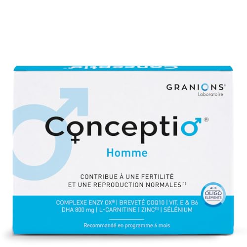 GRANIONS | Conceptio homme | Fertilité masculine, reproduction normale | Complexe Breveté Enzy Ox (Coenzyme Q10, Vitamine E), L-Carnitine, Dha, Oligoéléments | 90 capsules et 30 sachets (30 jours)