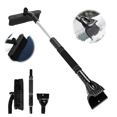 DTXYBC Brosse Neige de Voiture, 3 en 1 Grattoir Glace et Brosse Neige, Brosse Neige Voiture Ajustables, Grattoir Glace Voiture avec Balai, Brosse à Neige Rotative pour Voitures Pare-Brise (Noir)