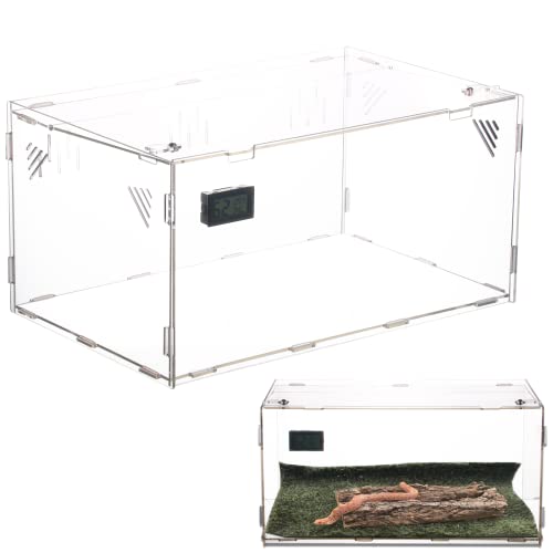 PetierWeit Terrarium Acrylique XL | Gecko Terrarium pour Grenouille 39x25x19cm | Grand Terrarium pour Reptiles avec Hygromètre de Température | Grande Boîte pour Tortue
