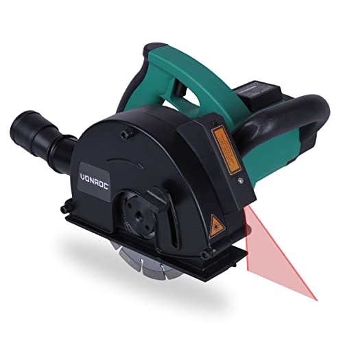 VONROC Rainureuse Béton et Pierre à Laser 1700W - 2 Disques Diamants 150mm - Guide Laser, Réglage Profondeur de 5 à 40mm - Canaux de 14, 19 et 29mm de Large - Raccord Aspirateur, Sac de Rangement