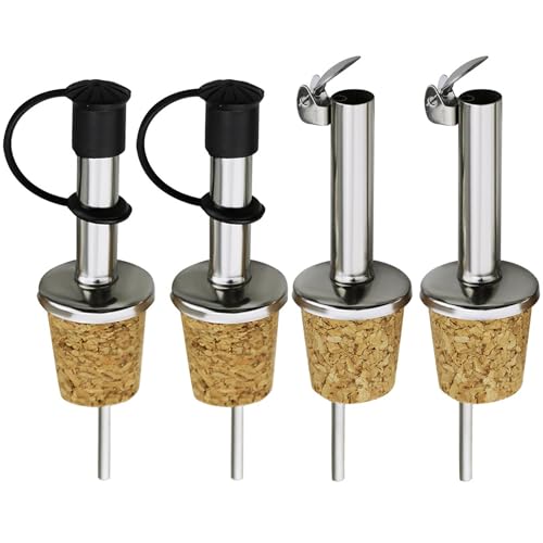 Lot de 4 Bouchons de Vin en Liège Avec Bec Verseur à Rabat - Protection pour Bouteilles de Vin et d'Huile - Bouchons de Rechange