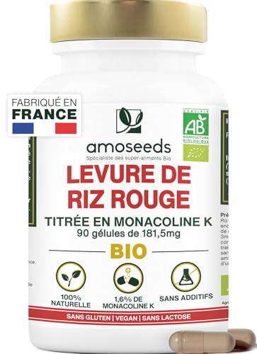 Levure de Riz Rouge BIO | 2,9mg de Monacoline K par gélule | 181,50mg | 90 gélules Vegan | Fabriquée en France | Qualité Supérieure