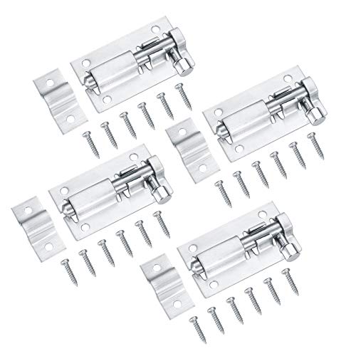 4 Pcs Verrou de Porte, Loquet Porte Coulissante, Serrure Porte Coulissante, Serrure de Porte, Boulons de Verrouillage de Porte, Targette en Acier Inoxydable pour Chambre Toilettes - 2 Pouces