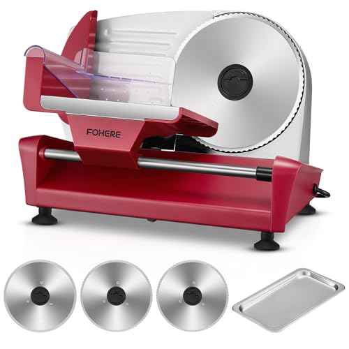 250W Trancheuse Électrique - Trancheuse à Jambon avec Épaisseur Réglable de 0 à 15mm, 3 Lames Amovibles en Acier Inoxydable de 19cm, Verrou de Sécurité et Pieds à Ventouse pour Pains, Viandes etc