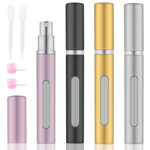 OBSGUMU Vaporisateur Parfum Rechargeable, 4 Pièces 5 ml Mini Vaporisateur Parfum, Recharge Parfum pour Date, Travail, Vacances, Flacon Parfum Voyage pour Homme Femme