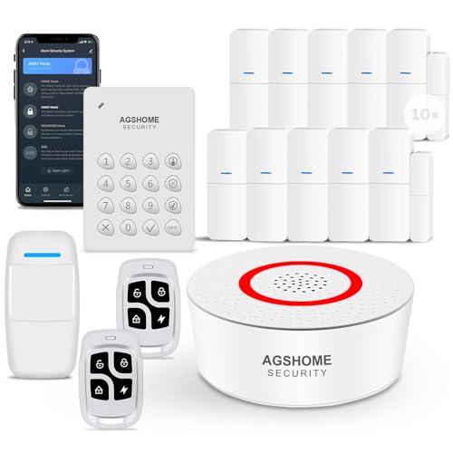 AGSHOME Alarme Maison sans Fil 15 Pièces, WiFi Alarme Maison Sécurité Système Cambrioleur 120DB, Kits de sécurité pour la Maison, Extensible à volonté-Compatible avec Alexa, Google Assistant