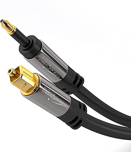 KabelDirekt - Câble audio optique Mini-TOSLINK avec protection du signal - 1,5m (Mini-TOSLINK à TOSLINK, câble numérique S/PDIF/câble optique pour barres de son, systèmes stéréo/amplis, Hi-Fi)