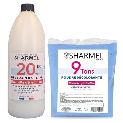 Poudre Décolorante 9 TONS - Technologie anti-reflet jaune 500 + Oxydant Crème 20vol 900ml - Qualité Professionnelle - Fabriqué en France